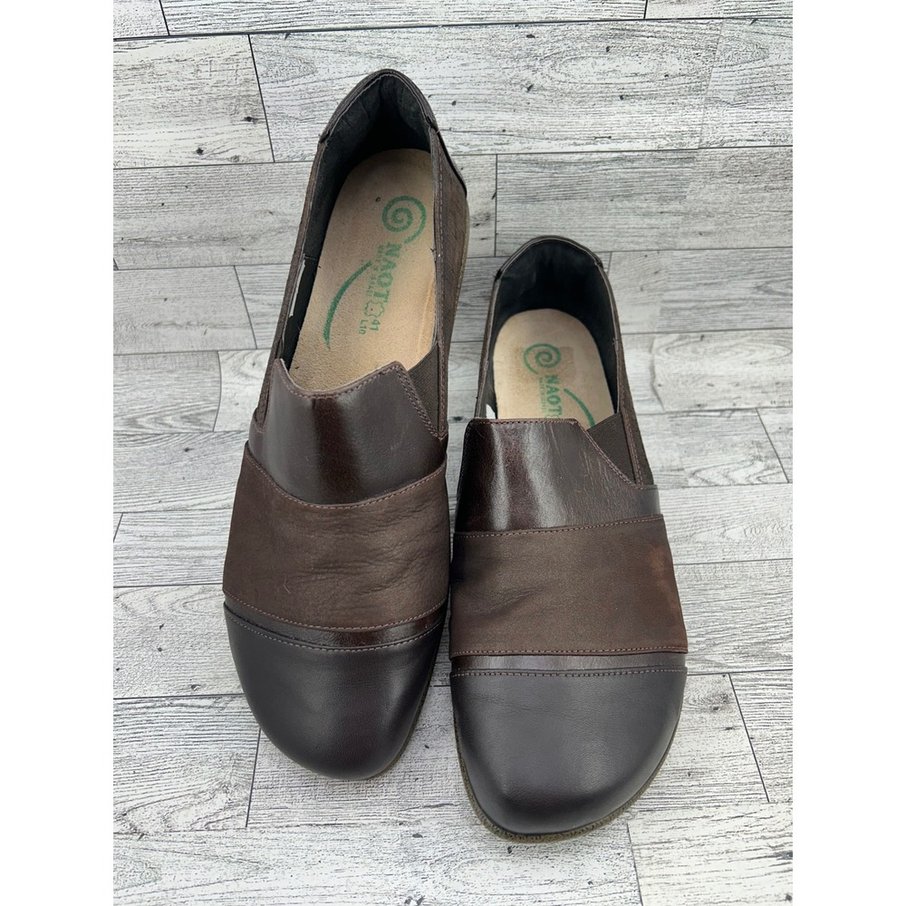 Naot Women's Leather Suede Block Heel Slip On Loafer Shoes Brown Size 41 10‎